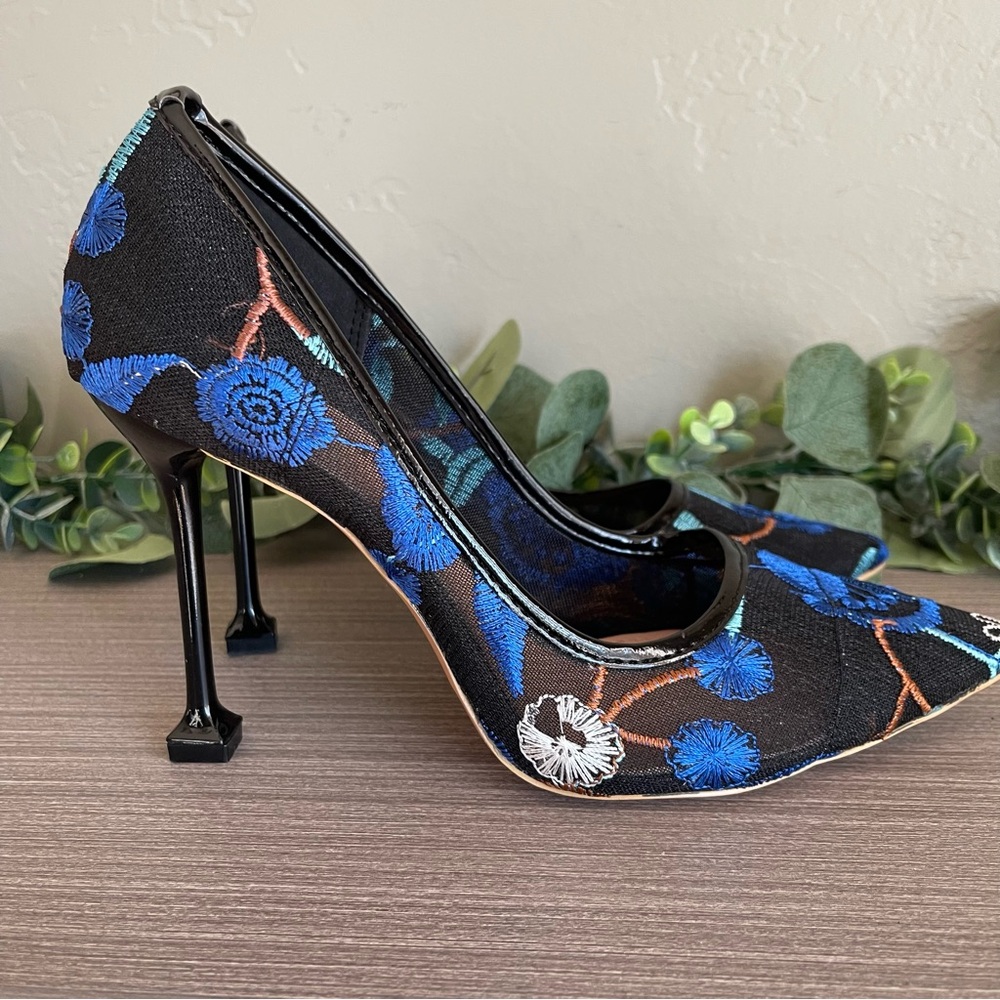 Big Tree Pumps Shoes‎ High Stiletto Heel Pointed Toe Embroidery Flower Mesh 40